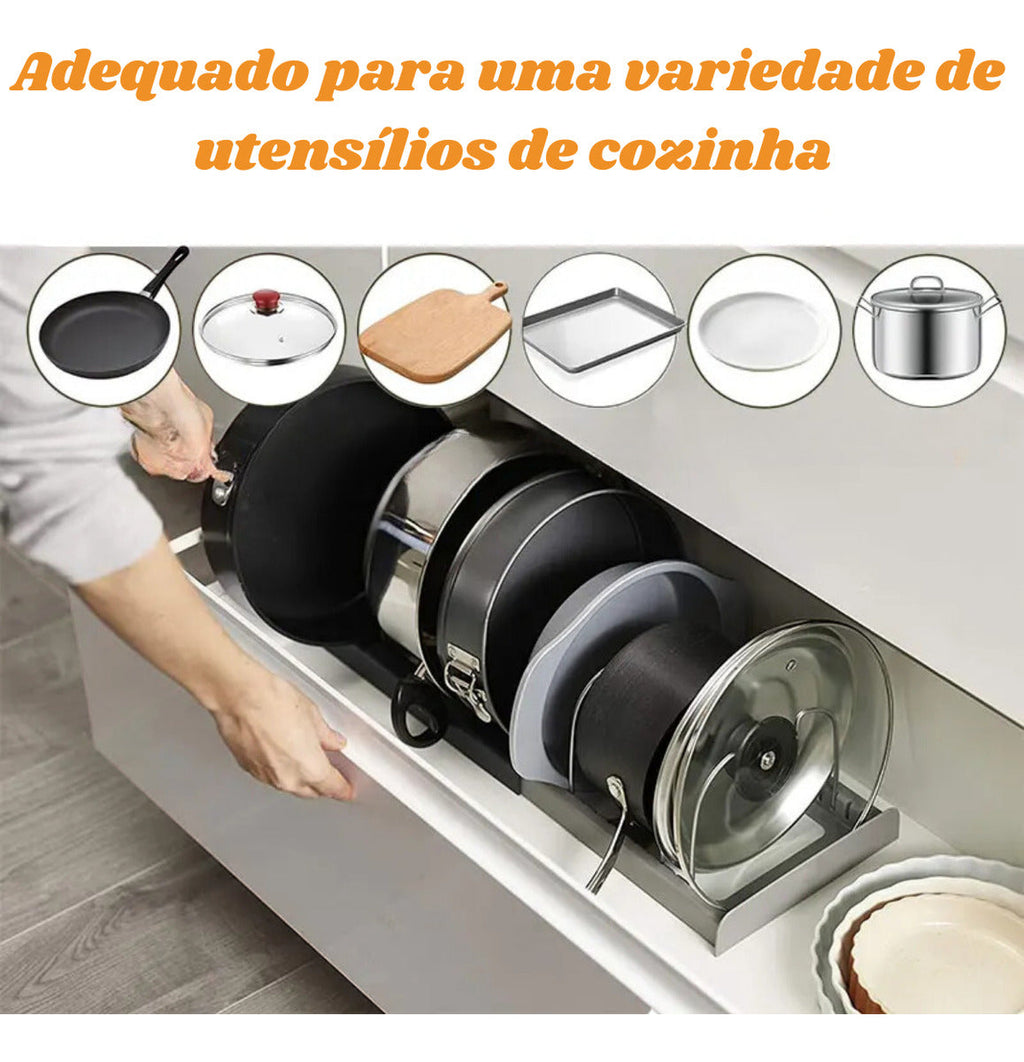 Organizador De Tampa Gaveta Cozinha Encaixe Prato Expansível Cor Cinza-escuro