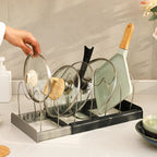 Organizador De Tampa Gaveta Cozinha Encaixe Prato Expansível Cor Cinza-escuro