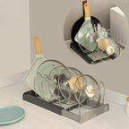 Organizador De Tampa Gaveta Cozinha Encaixe Prato Expansível Cor Cinza-escuro