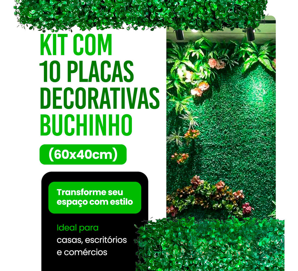 Kit 10 Placas De Parede Verde Folhagem Sintético Artificial Para Jardim Vertical Muro De Plantas Buchinhos Painel Cheios Inglês 40x60cm Grama Decoração Casa Comércio Área Interna&nbsp;e&nbsp;externa&nbsp;floresta&nbsp;ur