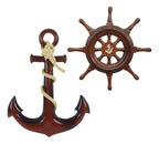 Timão E Âncora Decoração Náutica Praia Marinheiro Resina Cor Marrom