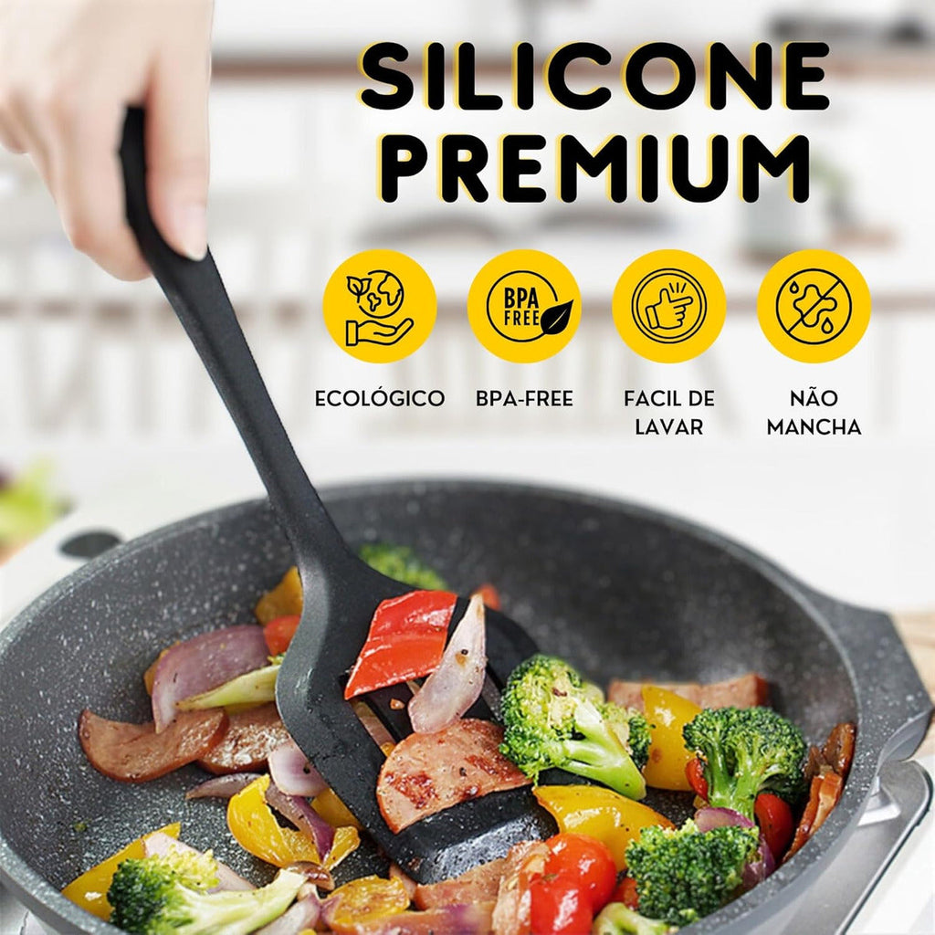 Lumai utensil silicone premium set conjunto 10 utensílios de cozinha cor preto escumadeira colheres espatulas pegador