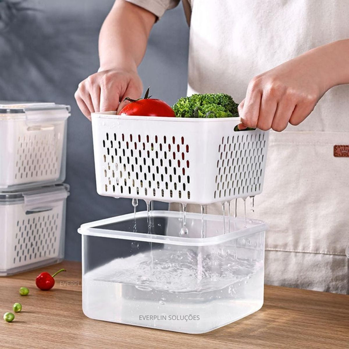 Kit 3 Organizadores Geladeira 5.6 Litros Com Tampa Antivazamento Alimentos Vegetais Cesto Porta Frutas Clear Fresh - Marca Macater