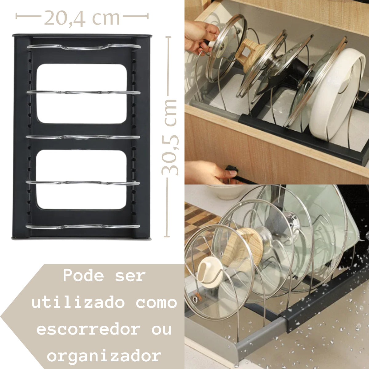 Organizador De Tampa Gaveta Cozinha Encaixe Prato Expansível Cor Cinza-escuro