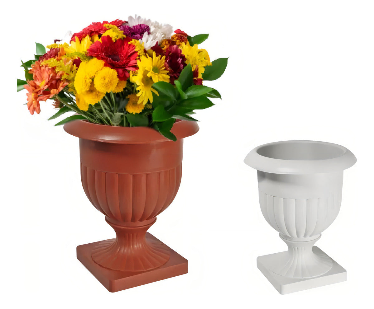 Vaso Decoração Cachepô Taça Alta Estilo Grego Branco 2uni