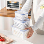 Kit 3 Organizadores Geladeira 5.6 Litros Com Tampa Antivazamento Alimentos Vegetais Cesto Porta Frutas Clear Fresh - Marca Macater