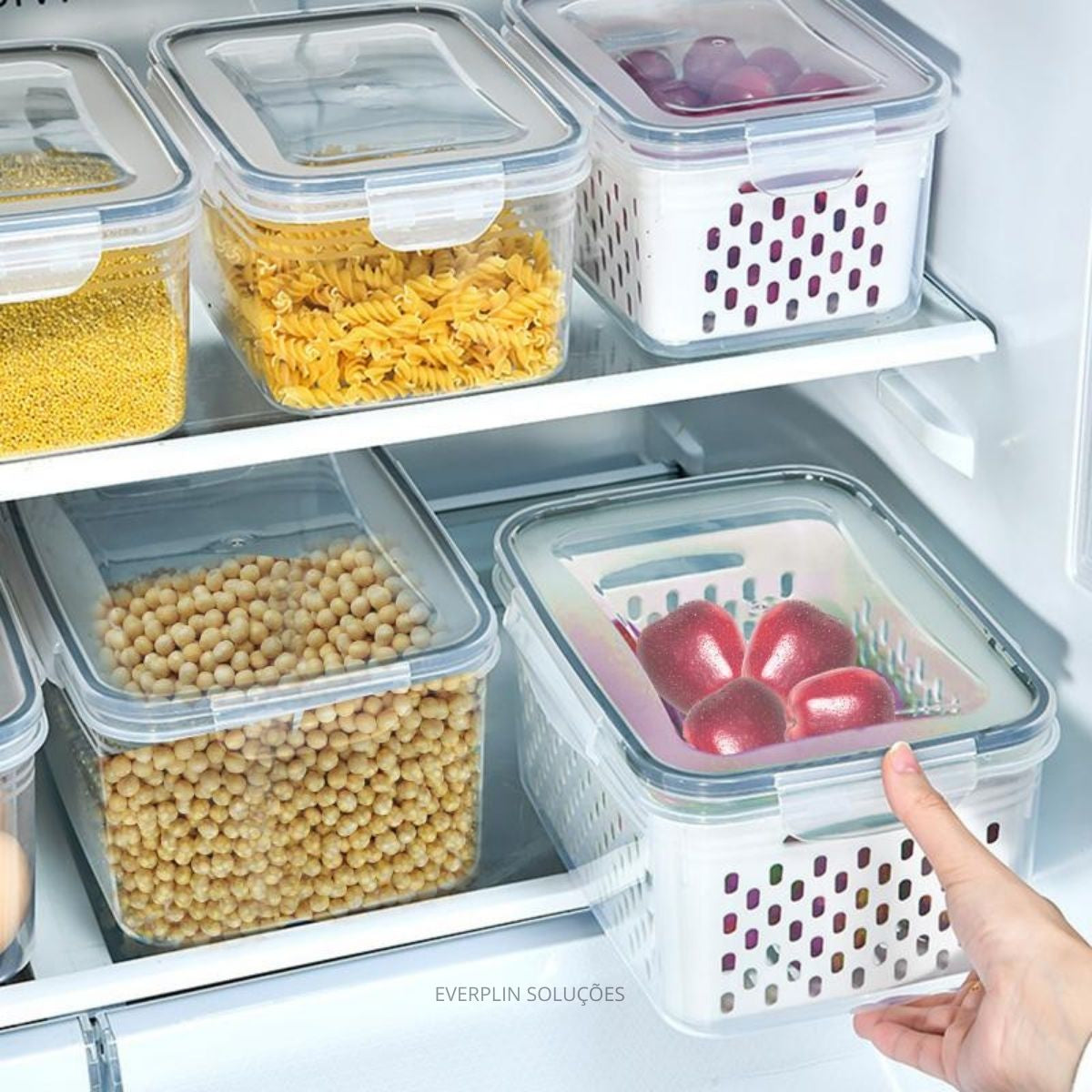 Kit 3 Organizadores Geladeira 5.6 Litros Com Tampa Antivazamento Alimentos Vegetais Cesto Porta Frutas Clear Fresh - Marca Macater