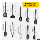 Lumai utensil silicone premium set conjunto 10 utensílios de cozinha cor preto escumadeira colheres espatulas pegador