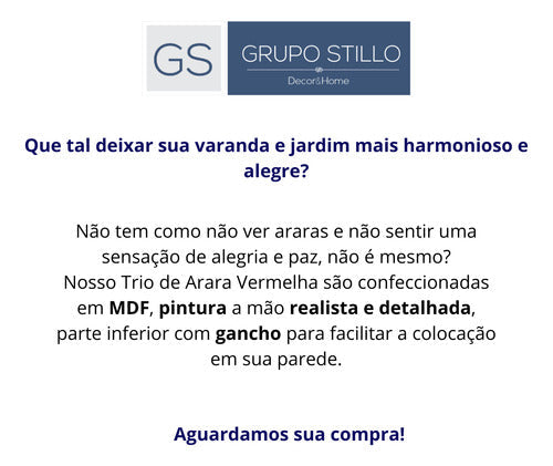 Kit 3 Araras Vermelha Decoração Jardim Varanda Garden Mdf