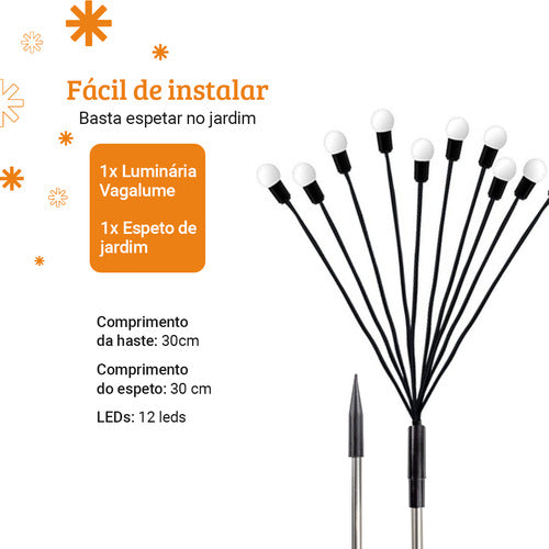 Luminária Pisca Solar Vagalume Natal Jardim Espeto 12 Led